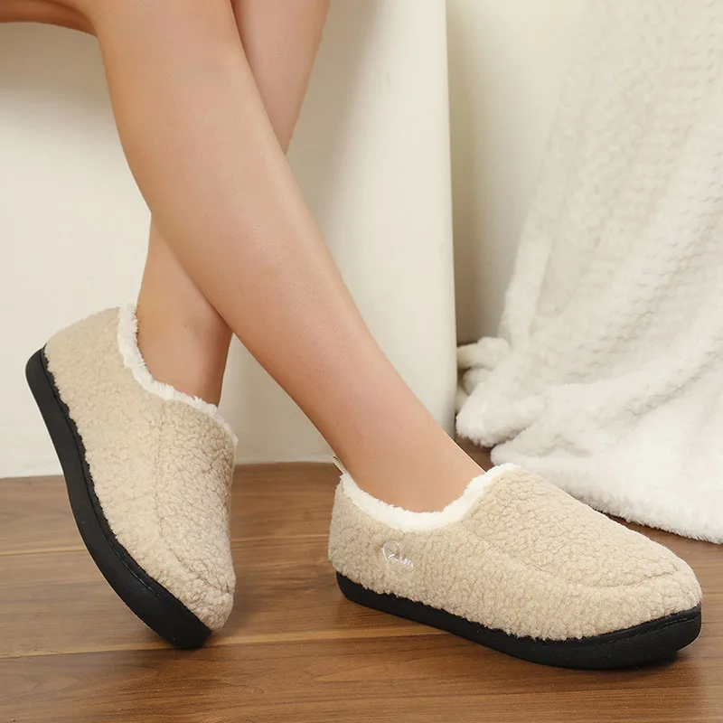 Casual Home Winter Slippers Women Light Slip-On Soft Sole Plush Slides Woman Wrap Heel Non-Slip Warm House Slippers for Couple image 5