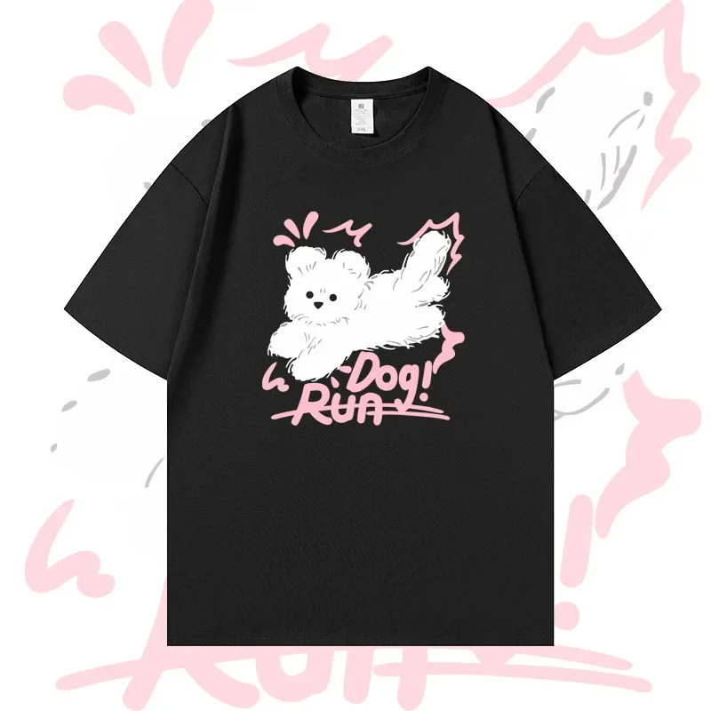 Fashion Ins Style Korean Run Dog Cartoon Printed T-shirt for Women Summer Street Casual Versatile Short Sleeve Tops