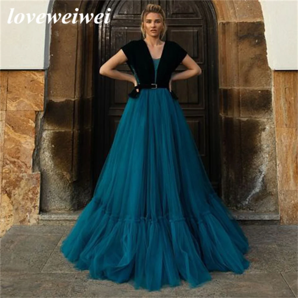 

Loveweiwei A Line Chiffon Prom Dress V-Neck Pleat Evening Gowns Sleeveless Women Party Dress Custom Size vestidos de fiesta