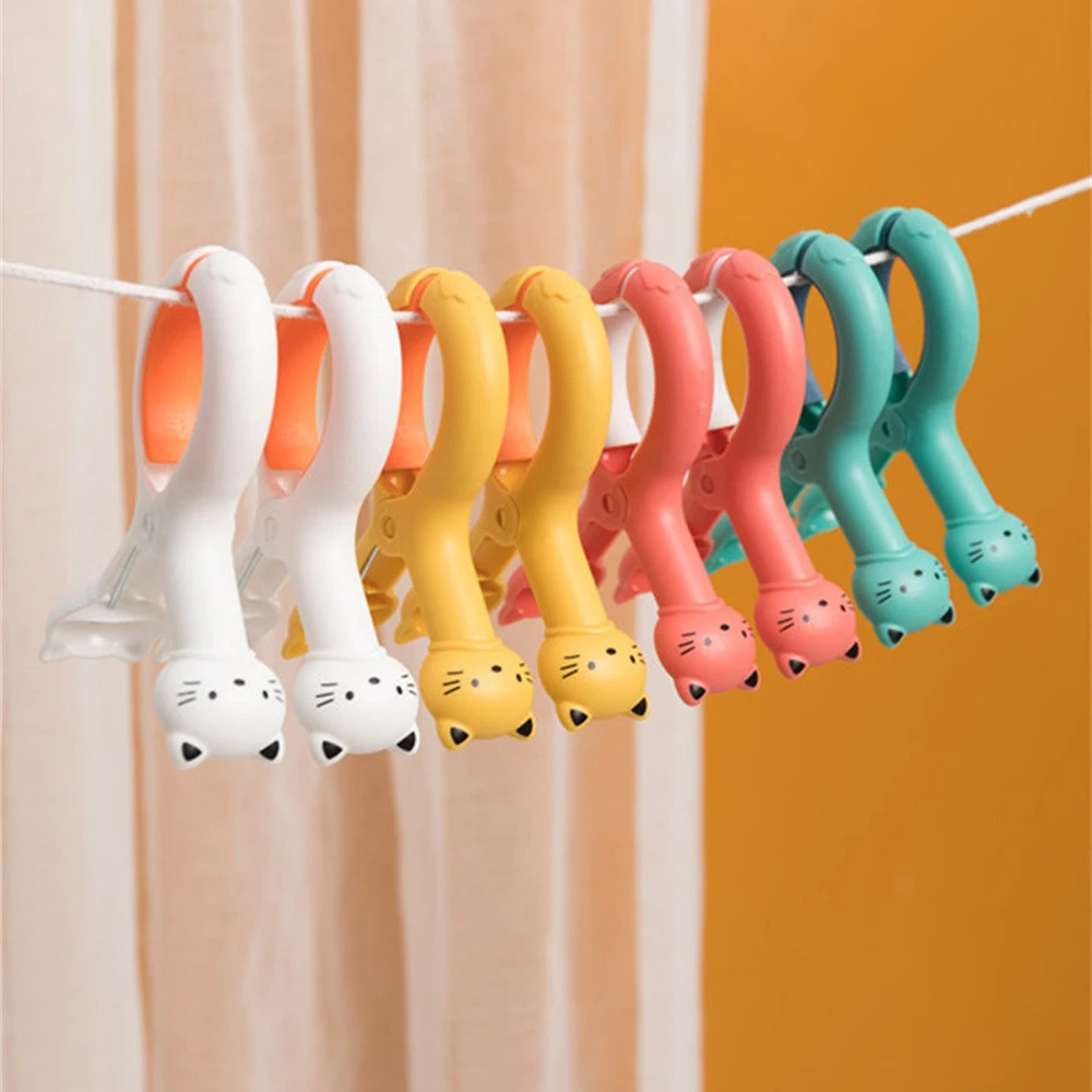 Cartoon Big Clip Cat Shape Fixed Towel Durable Non-slip Rubber Pad Fastening Non-slip Laundry Storage Clothespin White Reusable