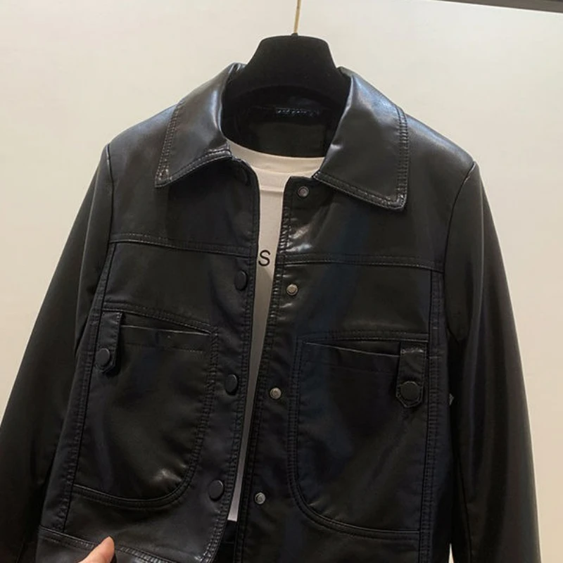 Kurtka Wiosenno-Jesienna Moda Zagraniczny Styl 2025 Mała Dopamina Casual Odzież Damska Kurtka Skórzana Krótka Prosta Do Pracy