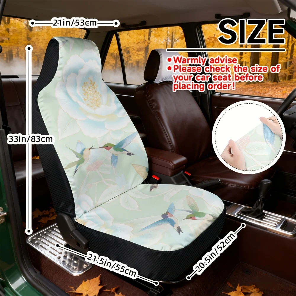 Two-Dimensional Flat Printing, Set Of Two, Reliable And Long-Lasting Car Seat Covers Featuring A Design Of Hummingbirds And Flow