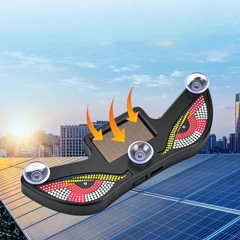 2026 Newest 1PC LED Car Solar Devil Eye  Dynamic Expression Neon Light Rear Window Anti-Rear-End Warning Light