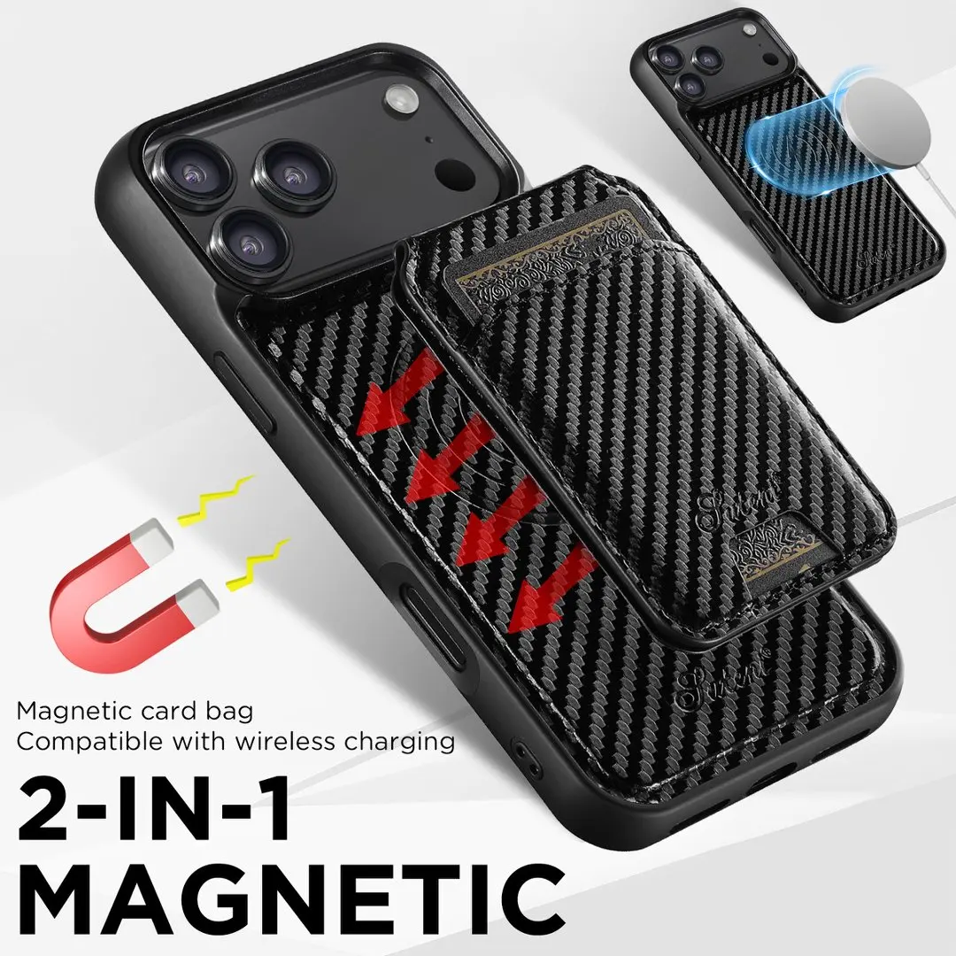 

Magnetic Wireless Charging Phone Case for iPhone 13 12 14 15 16 17 Pro Max Leather Wallet Card Bag Slot Holder Cover
