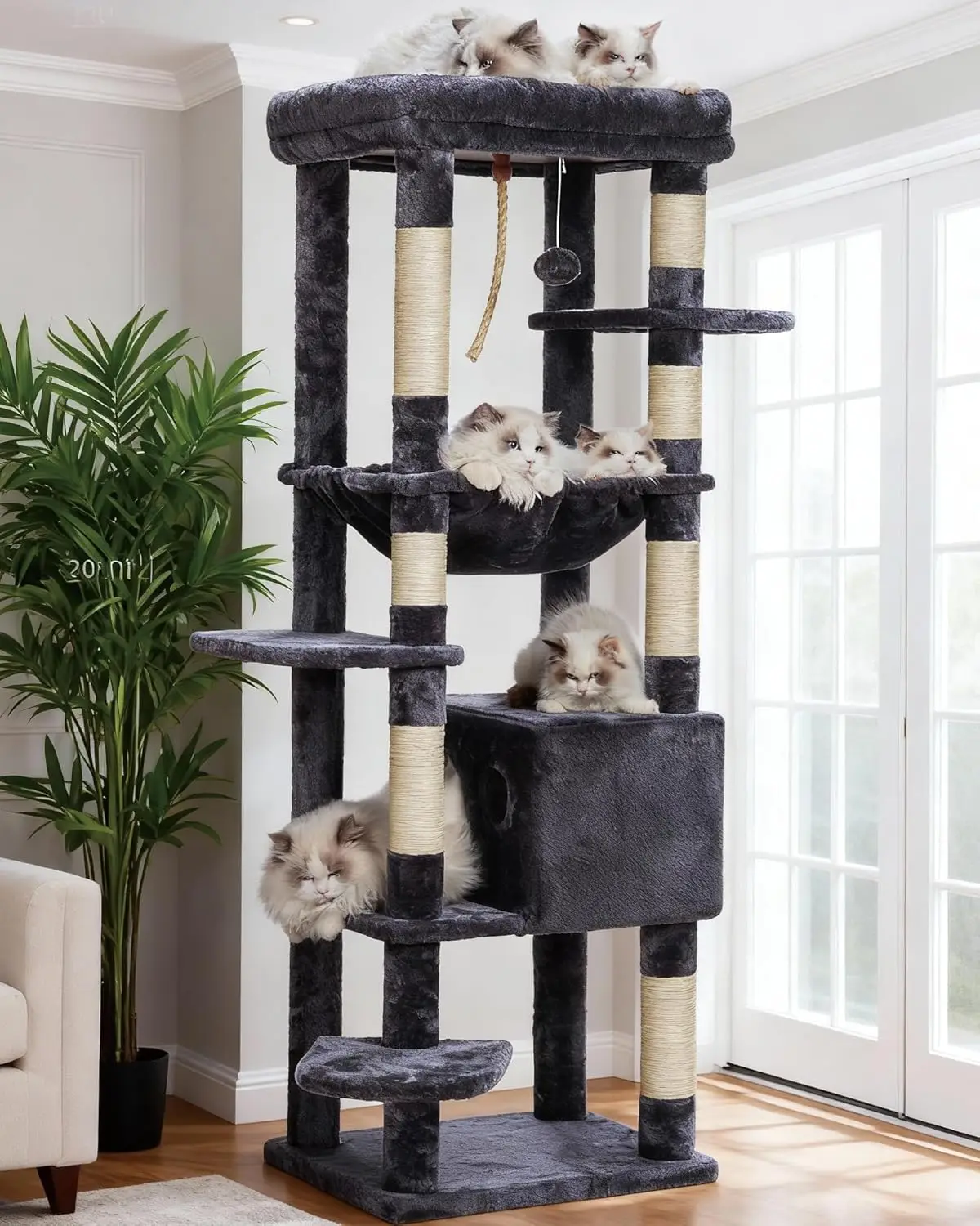 

Cat Tree for Large Cats 20lbs Heavy Duty, 60 inches XXL Cat Tower for Indoor Cats, Multi-Level Furniture Condo with Big