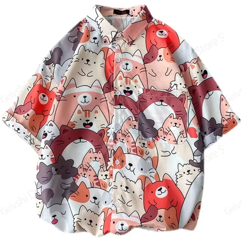 Camisa havaiana com estampa floral 3d de desenho animado, masculina, feminina, moda, camisas de manga curta, camisa de praia, blusa animal, top solto