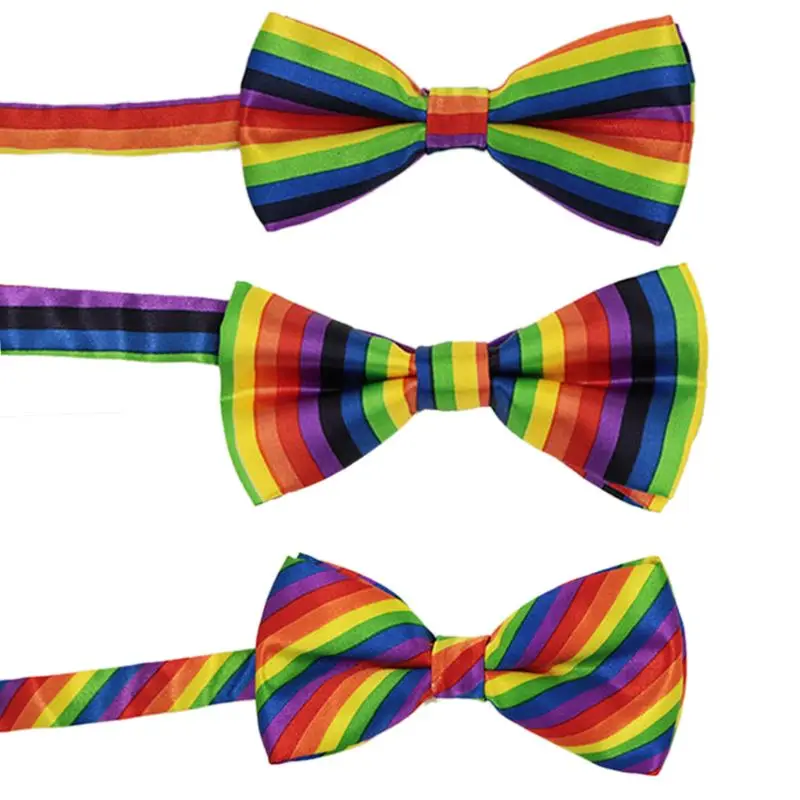 

Fashion Colorful Rainbow Striped Bowties for Groom Men Women Wedding Party Drop Shipping