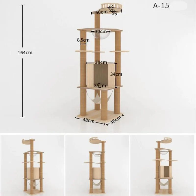 단단한 나무 고양이 등반 프레임, 대형 및 중형 타워, 고양이 선반, 나무 집, 통합 빌라, 점프 플랫폼, 고양이 장난감