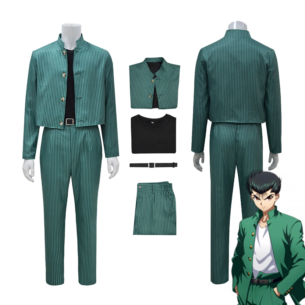 Anime Cos Yuusuke Urameshi Cosplay Costume Outfits Fantasy Tops Pants Halloween Carnival Suit Accessories For Adult Men Roleplay