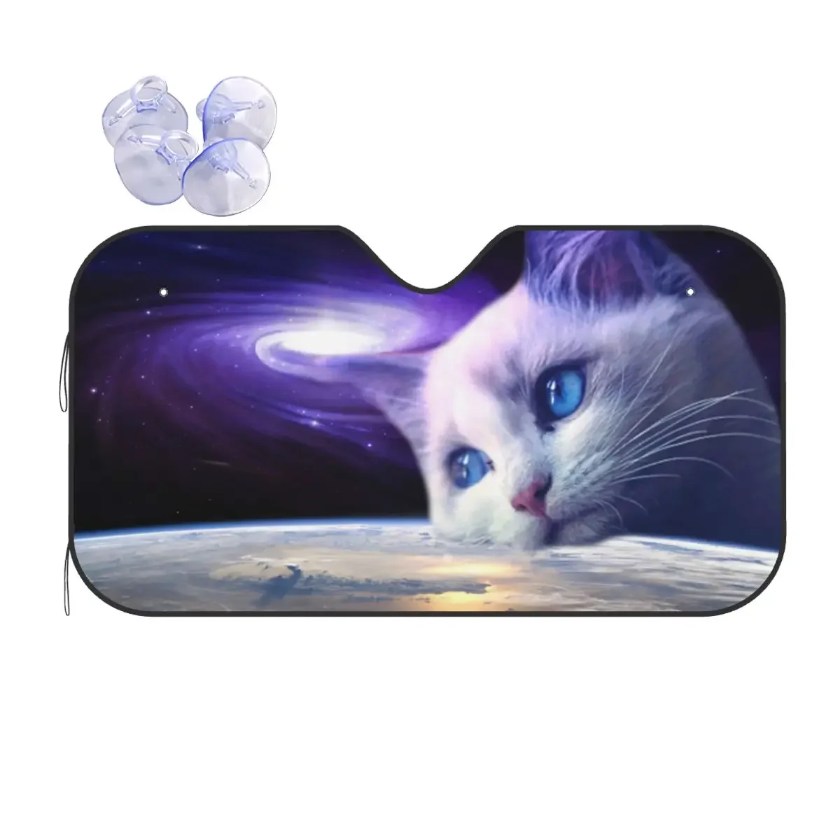 Pare-soleil pliable pour voiture, protection UV, motif chat cosmique, 70x130cm, espace galaxie, feuilles amusantes