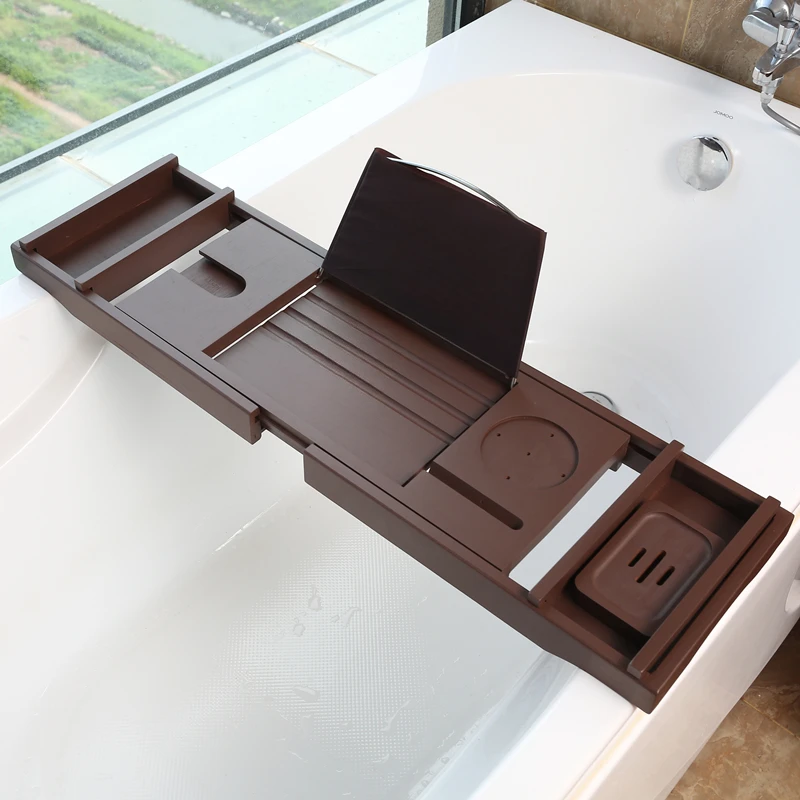 

Coffee color bath rack, bamboo bathtub shelf, retractable bathtub