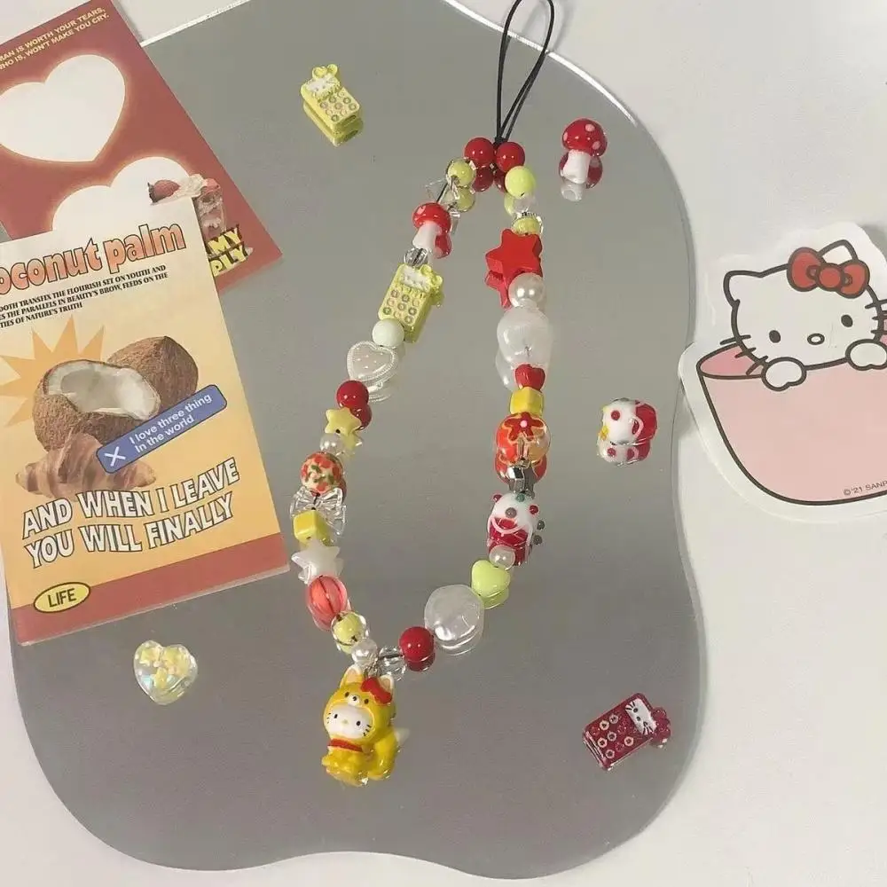 

Sanrio Red Yellow Fox Hello Kitty тонкая мультяшная цепочка для телефона любовь звезда бусина CCD камера декоративная цепочка сумка кулон bestie подарок