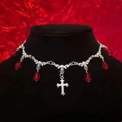 Vampire Bite Chokers Blood Drips Cross Necklace Romantic Gothic Victorian Gorgeous Jewelry Fashion Women Halloween Party Gift