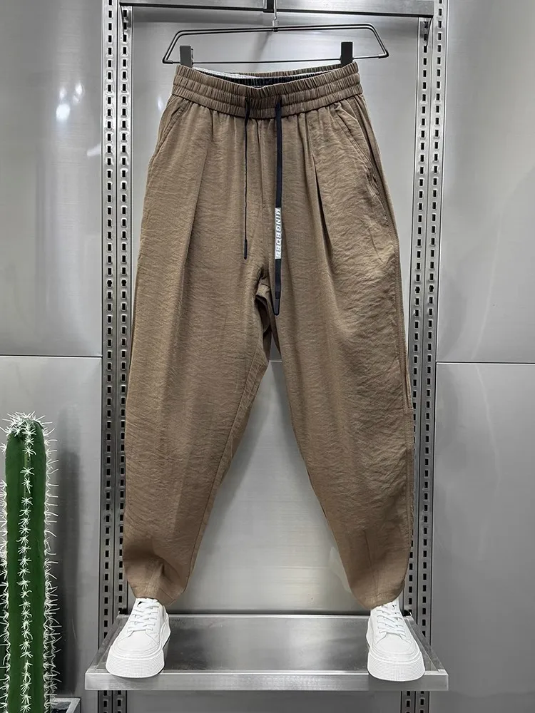 

Мужские летние тонкие брюки из хлопка и льна, свободные повседневные брюки-карроты, дышащие, комфортные, свободного кроя, прямые штанины