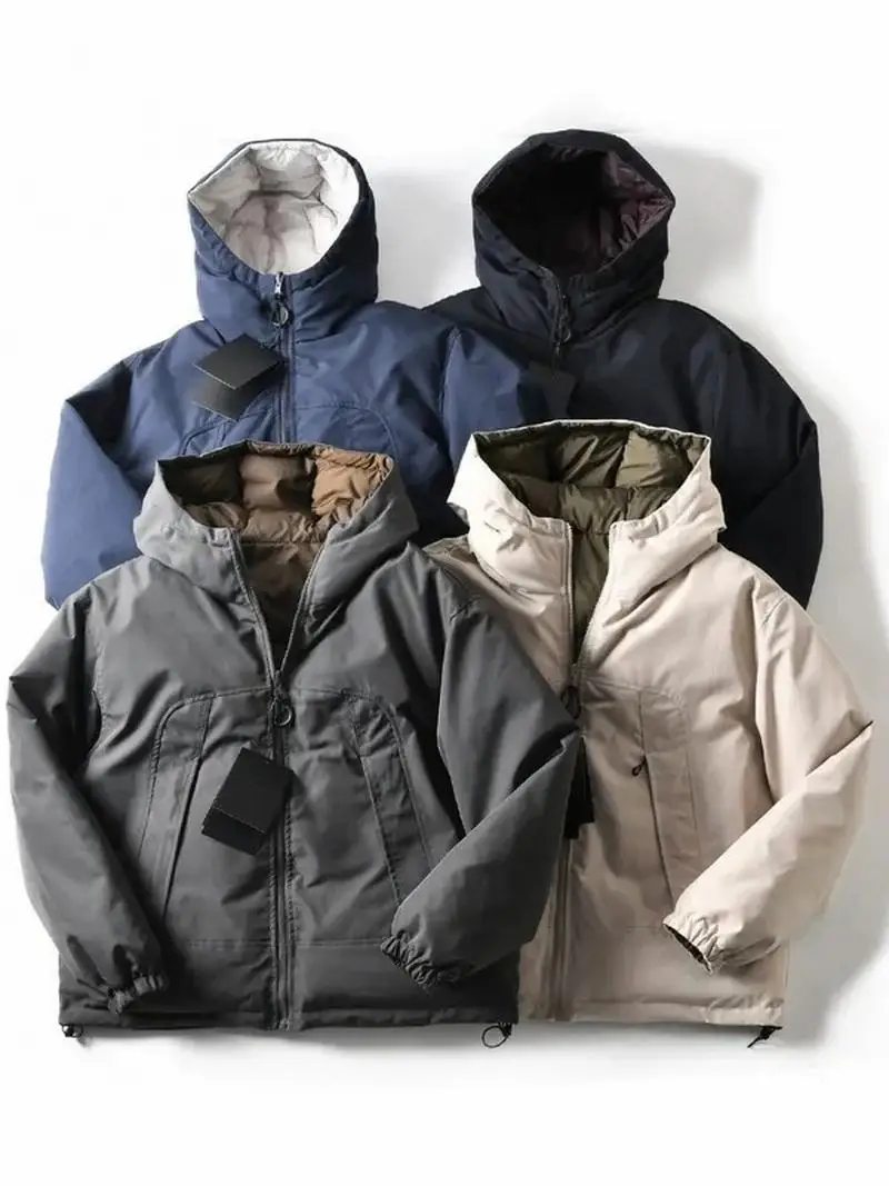 

Модная двусторонняя хлопковая куртка для мужчин, осенне-зимняя, утепленная, с капюшоном, свободного кроя, из хлопка и полиэстера