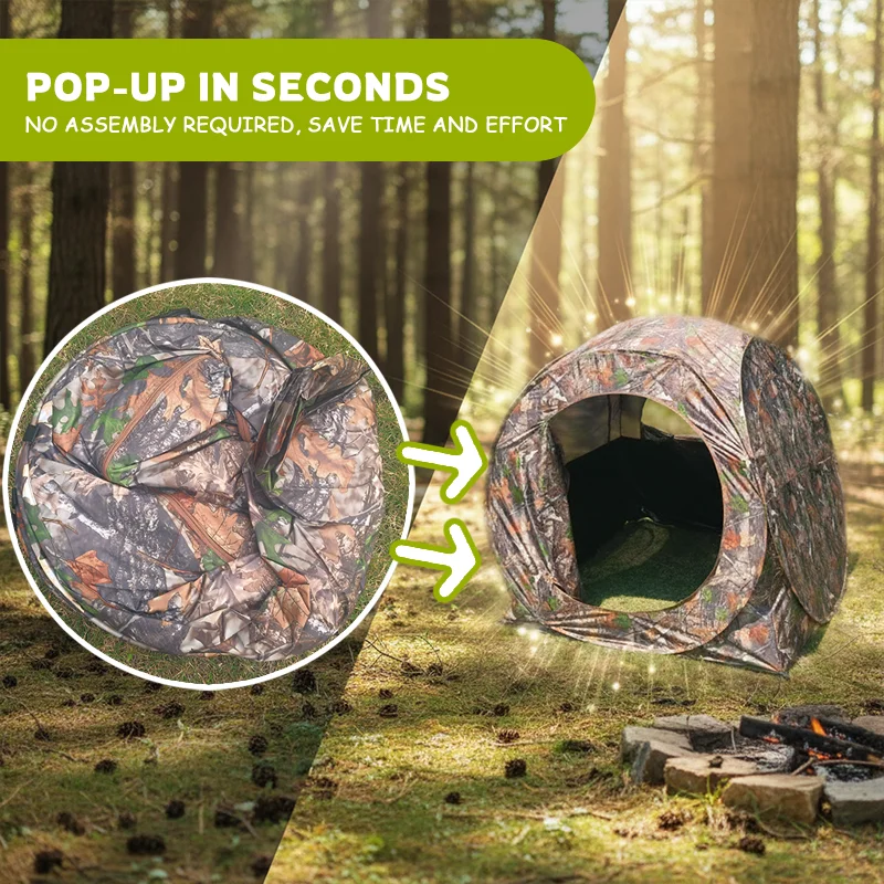 1 Person Camouflage Pop Up Hunting Tent, Portable Wildlife Ground Blind, Foldable Shelter for Hunting Birding - view 5