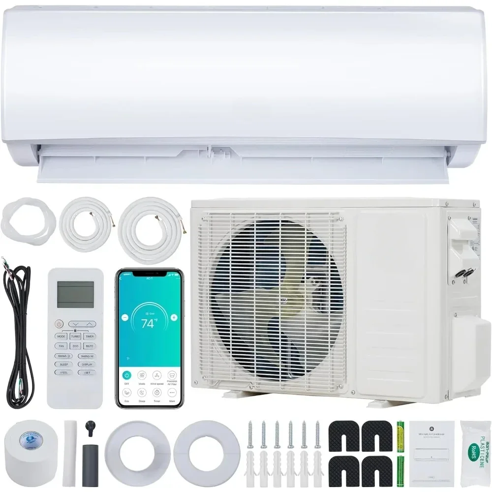 9000 Smart Mini Heating System Split Inverter AC with Pre-Charged Heat Pump & Installation Kit, WIFI and  Control