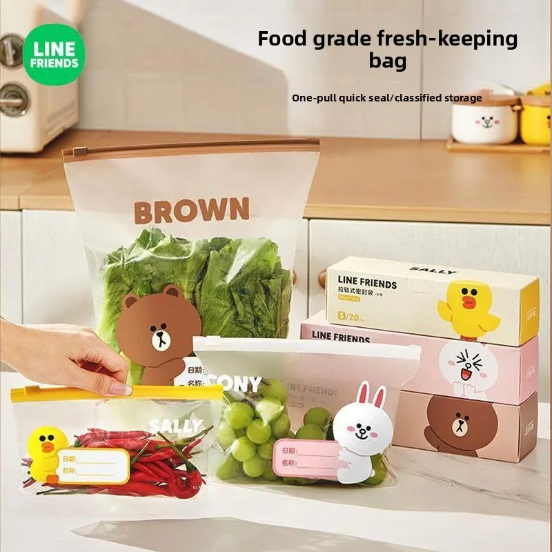LINE FRIENDS Brown Cony Sally anime cartoon cute sealable bag Kawaii household kitchen vegetable fruit storage bag gift