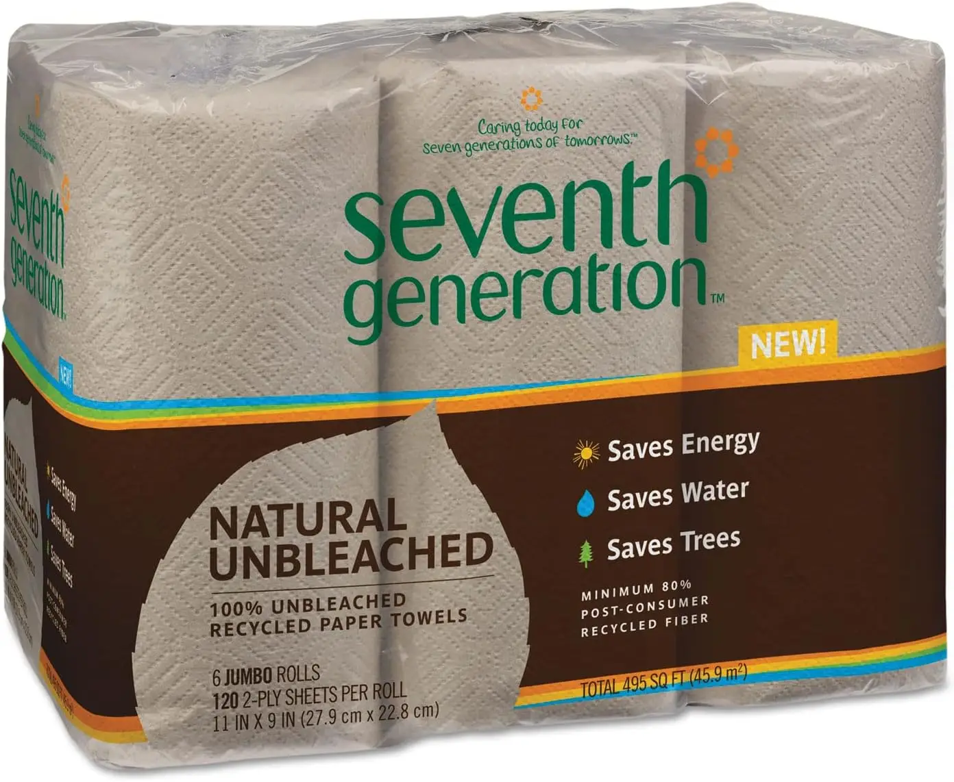 Unbleached Paper Towels, 100% Recycled Paper, 6 Count, Pack of 4