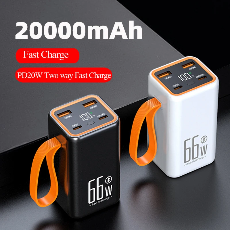 Power Bank 20000mAh 66W Super Fast Charging Portable External Battey Charger Powerbank for iPhone 14 13 12 Xiaomi Huawei P40 P50