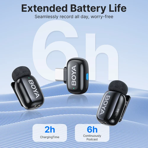 Imagen 2 del producto BOYA BOYA Mini micrófono Lavalier inalámbrico para iPhone 15/16 teléfono Android dispositivos USB-C para transmisión en vivo grabación de vídeo Vlog