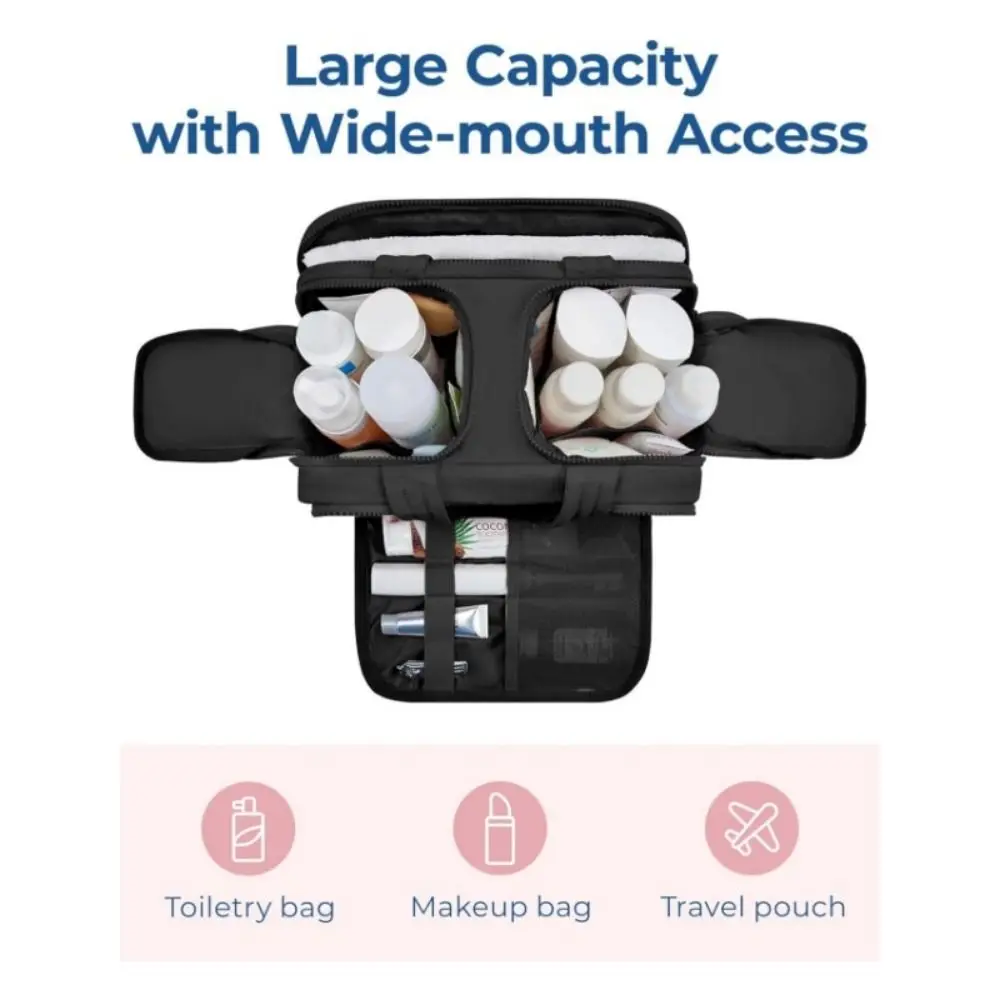 Large Capacity Travel Toiletry Bag Lightweight Portable Makeup Organizer Multiple Compartments Dual-Zippered