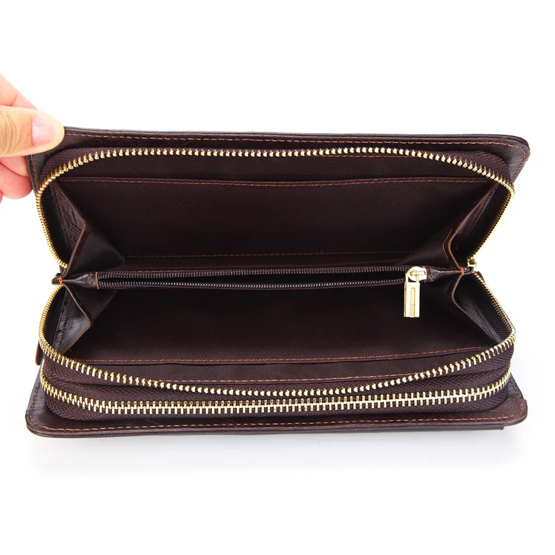 Large capacity Genuine Cow Leather clutch wallet for men brand long day clutch cell phone bags double zipper card holder purse