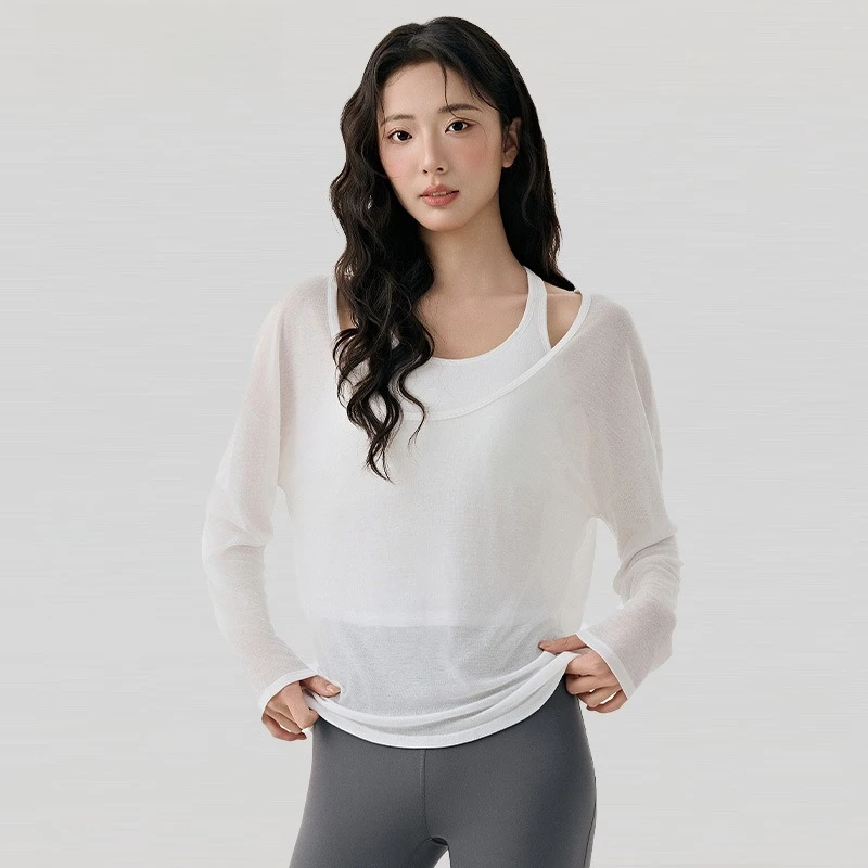 Women's Sports Sweatshirt, Fitness Set, Luxurious Layered Two-Piece Set, Breathable Long-Sleeve Pilates Top, Yoga Cover-Up