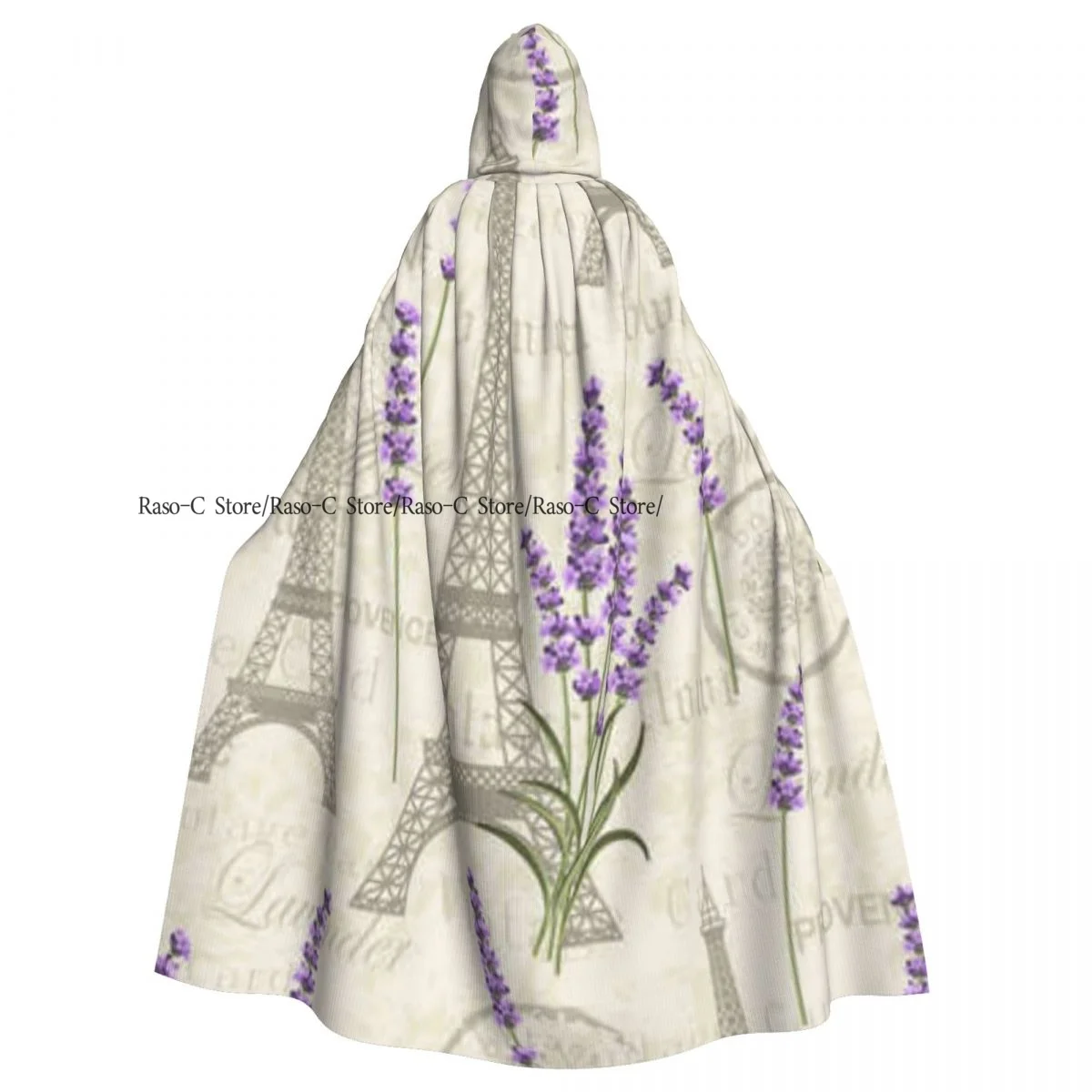 Floral With Eiffel Towers Hooded Cloak Polyester Unisex Witch Cape Costume Accessory