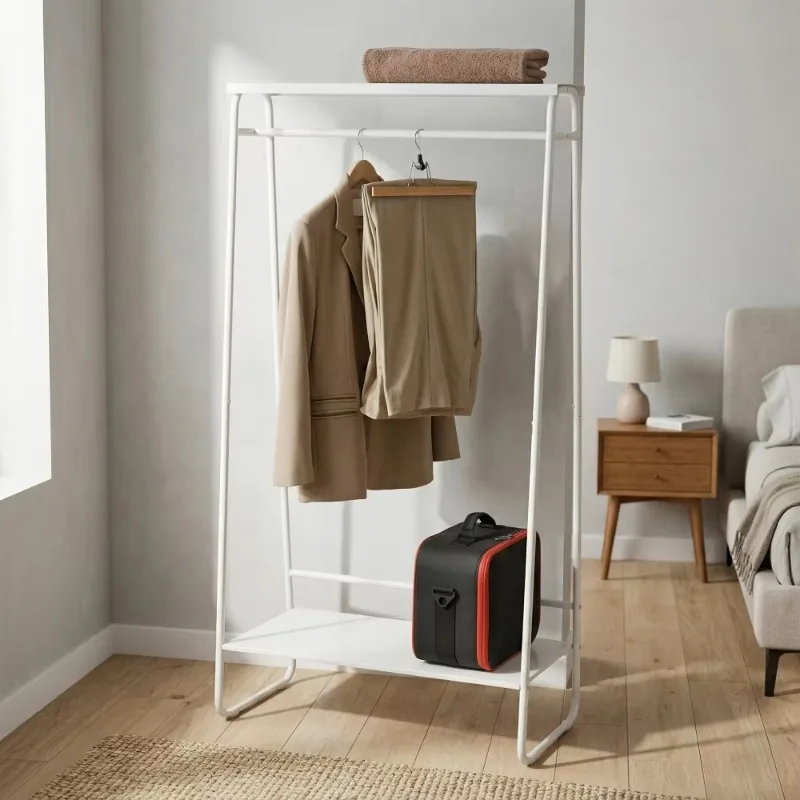 Simple and Modern White Metal Floor-to-ceiling Drying Rack Double Shelf, Space-saving Design, Suitable for Bathroom Wardrobes view 2