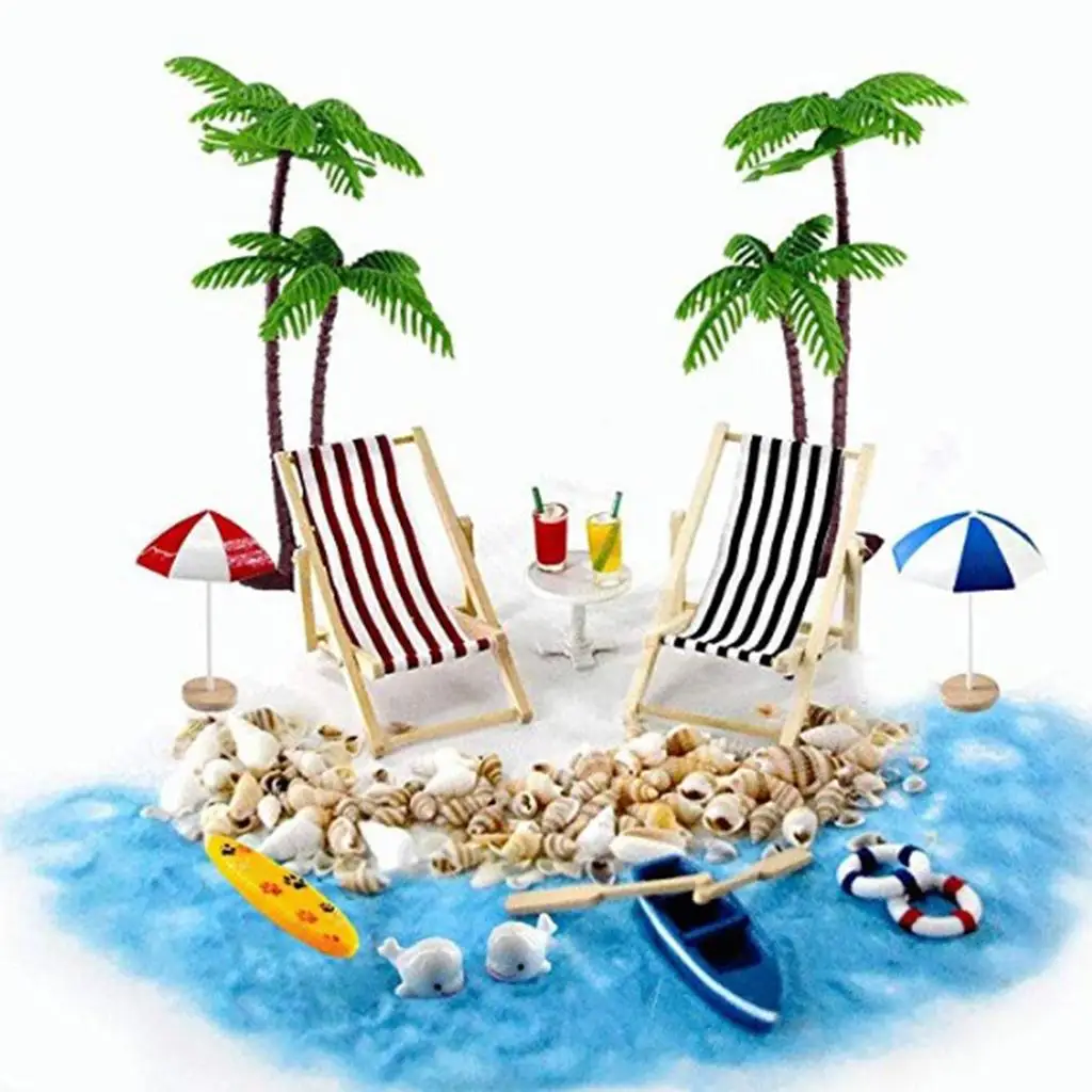 Dollhouse Beach Accessories Miniature Chair Umbrella Table Set Decor for 1 12 Scale Doll House Pretend Play