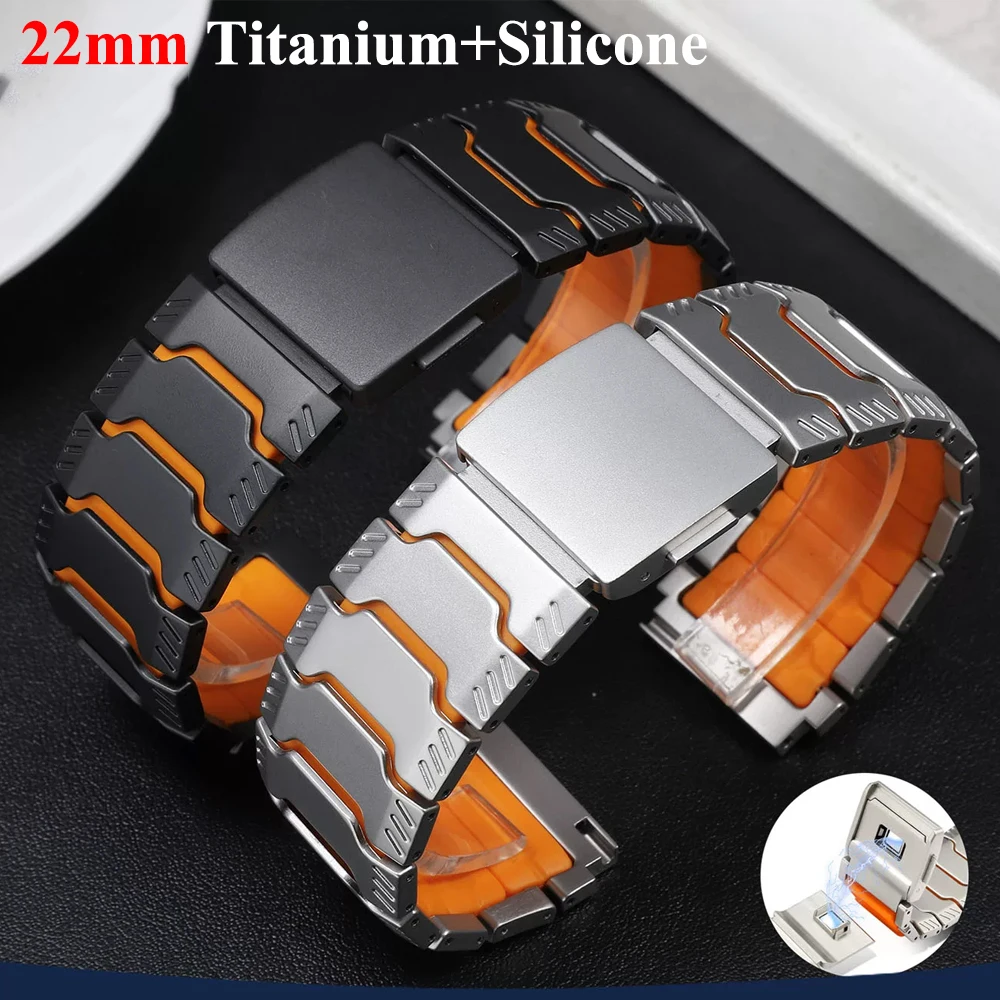 22mm Titanium Bracelet For Samsung Galaxy Watch Gear S4 46mm/Gear S3 Frontier/S3 Classic/Watch 3 45mm Silicone Metal Watchband