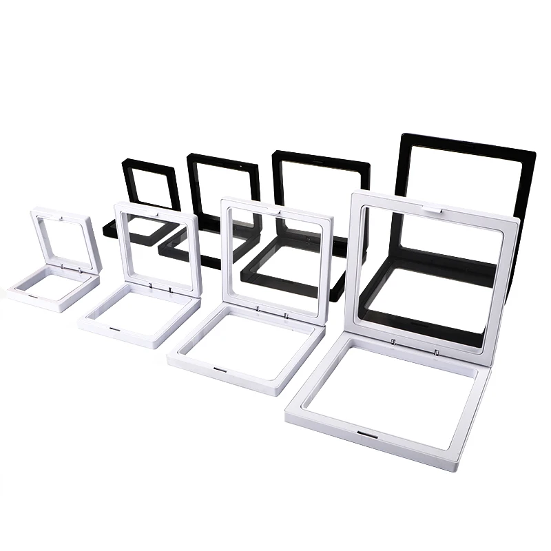 10pcs Set 3D Floating Display Case Stands Transparent Square Holder Pendant Necklace Bracelet Ring Coin Jewelry Pin Storage Box