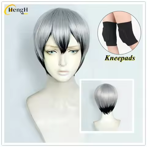 Anime Shinsuke Kita Synthetic Wig Short 30cm Silver Gradient Black Cosplay Wig Heat Resistant Hair Party Unisex Wigs + A Wig Cap