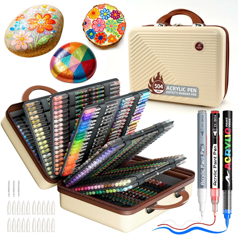 504 Colors Acrylic Paint Markers Set with Organizer Case Complete Artist Marker Collection with Soft Brush Tips,Acrylic Pens