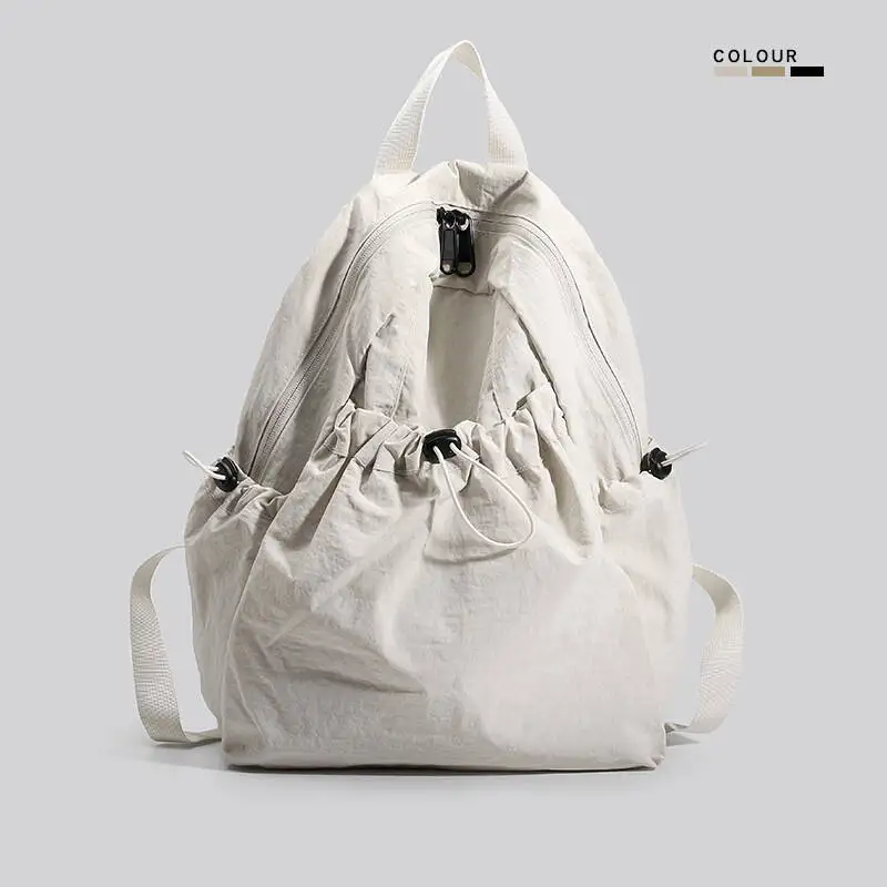 Casual Backpack Women Large Capacity Fashion Junior High School Student Pleat Schoolbag Cloth Bag Korean Travel Backpack