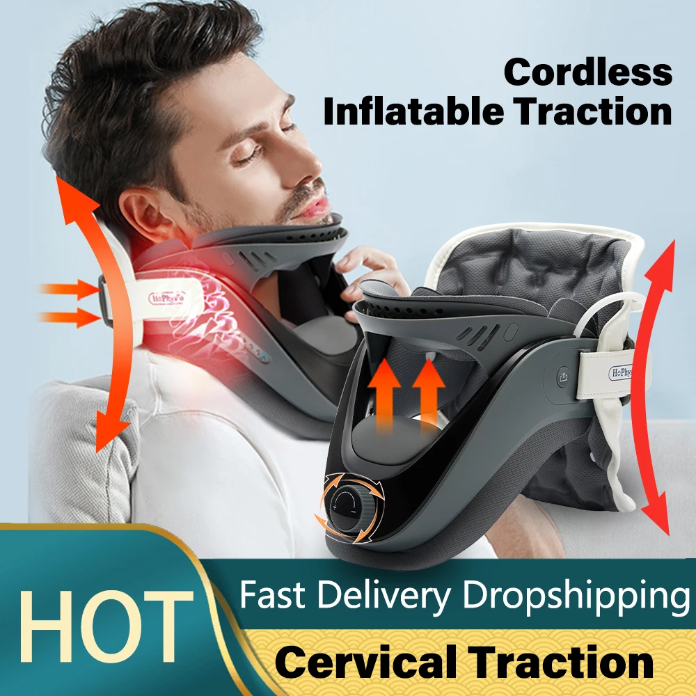 Cervical Neck Traction Device, 5 Airbag Support for Neck Pain Relief Neck Stretcher Air Pump Adjustable Neck Brace