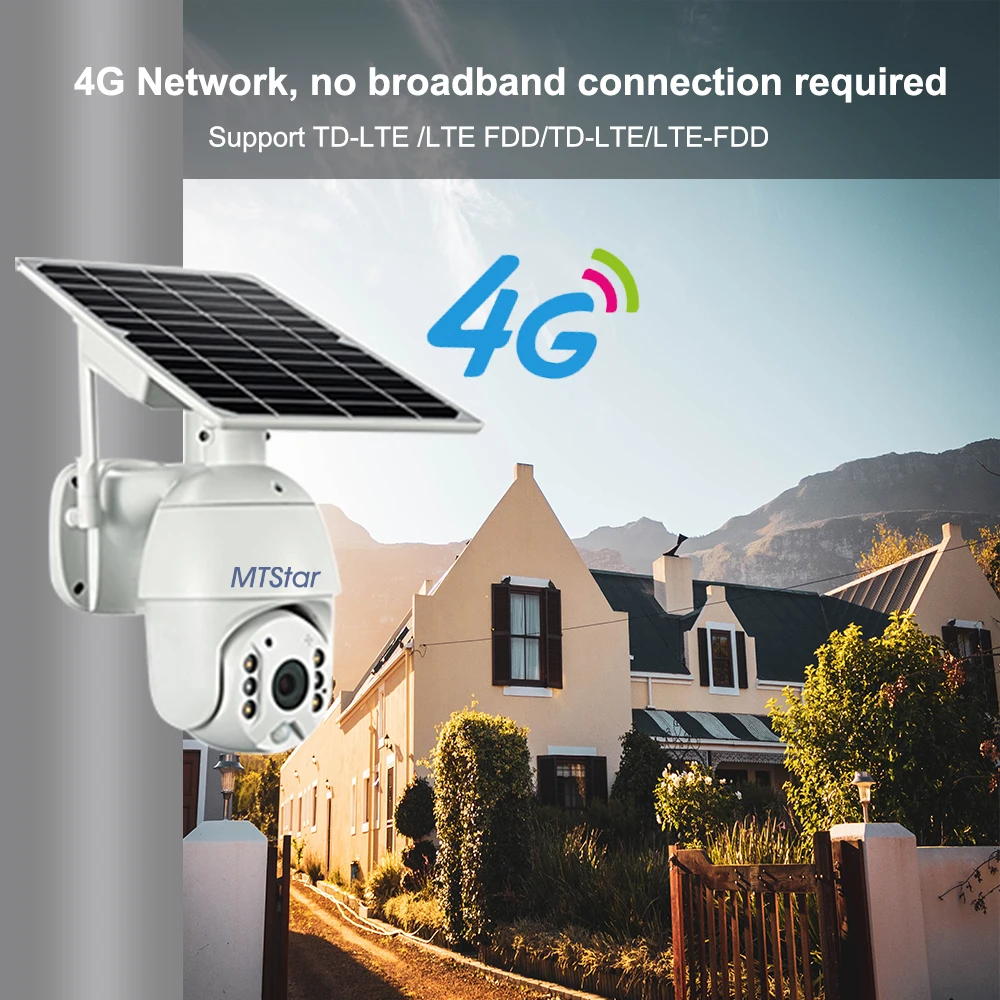MTStar Brand Solar Camera 2MP/4MP High Resolution Full Color PIR Detection Solar Panel Battery 4G/WiFi PTZ Security Camera