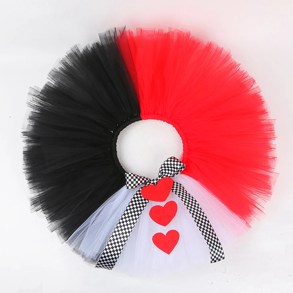 Alice in Wonderland Red Queen Tutu Skirt Outfit for Girls Kids Carnival Halloween Dress Up Costumes Baby Fluffy Tutus with Crown