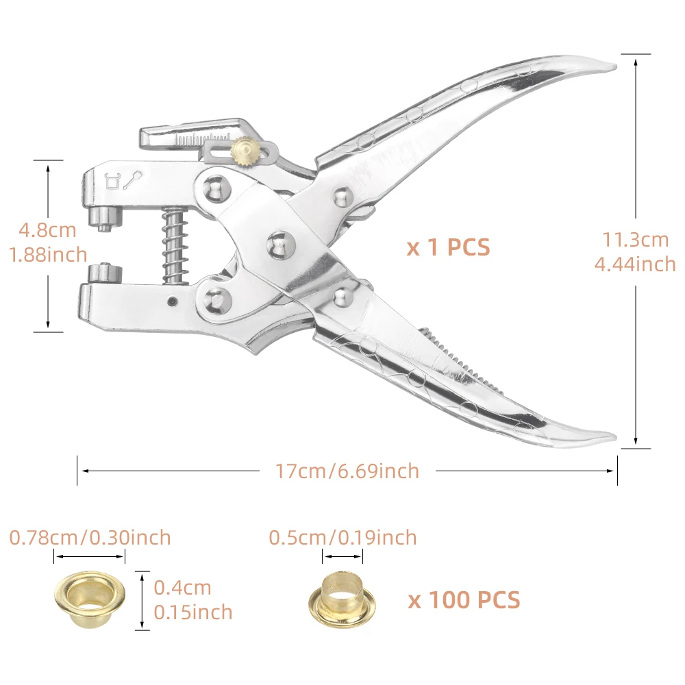 Dual-Purpose Eyelet Hole Punch Pliers Kit 100 Eyelets Grommet Metal Tool for Fabric Leather Belts Canvas Shoes Punching Tools