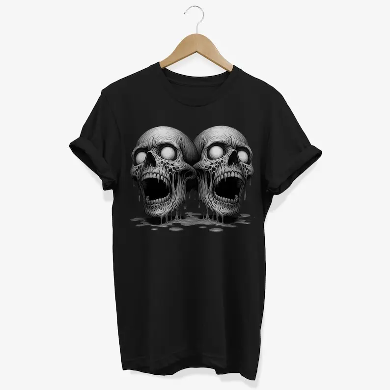

Camiseta extraña con calaveras que gritan / camiseta de estilo extraño / camiseta con gráficos grunge oscuros / ropa de terror