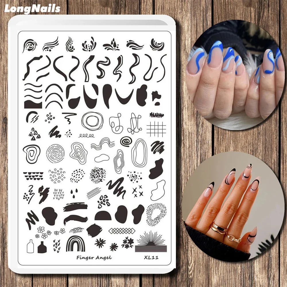 9.5X14.5 cm Plus Size Nail Art Stempelplaat Tekening Geometrische Streep Lijn Bloem Liefde 3D Afbeelding stencil Mold Afdrukken Tool & TL51