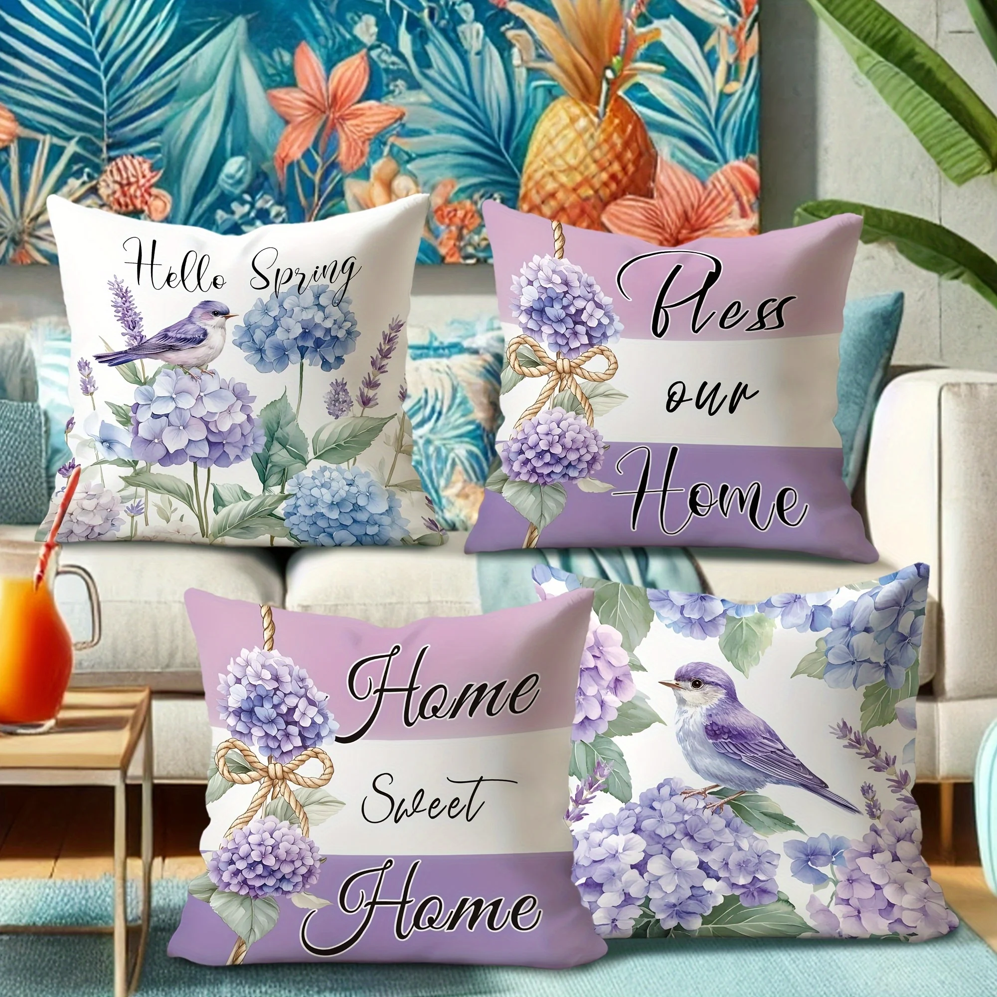 غطاء وسادة رمي طائر الربيع والكوبية مع طباعة قطيفة قصيرة لتزيين أريكة غرفة المعيشة وغطاء وسادة #4