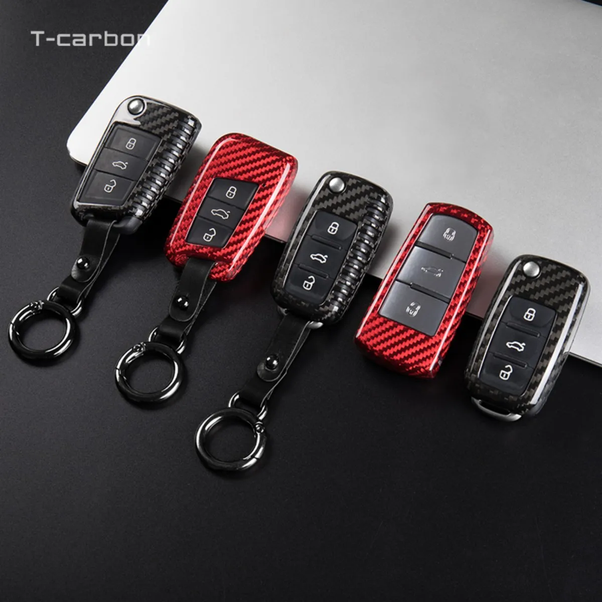 T-carbon Carbon Fiber Car Remote Key Case Cover Holder Shell Fob Fit For Volkswagen VW Magotan Passat B8 For Skoda Superb A7