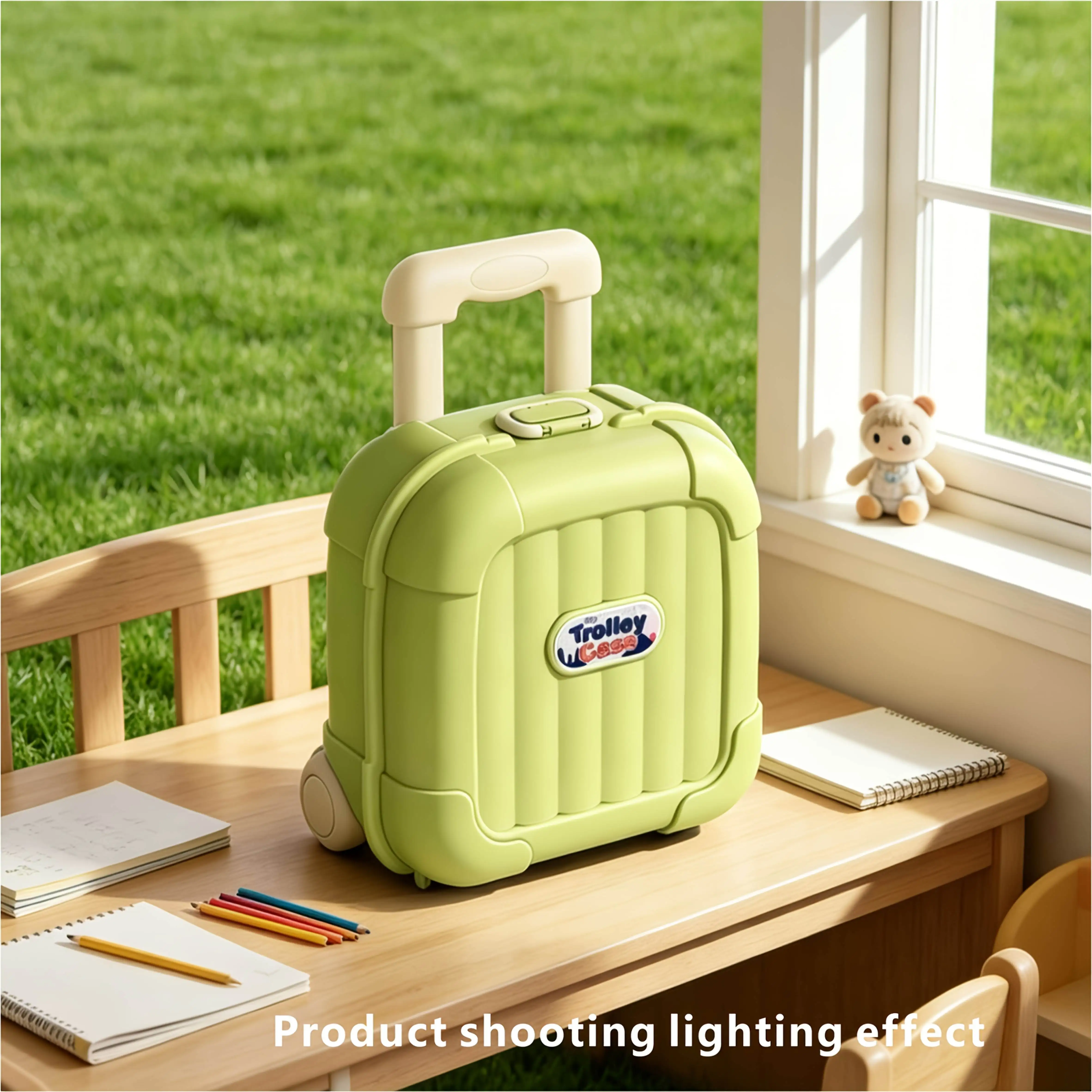 Cute blue compact boarding suitcase with universal wheels. Lightweight, space-saving for travel, camping & gifts.