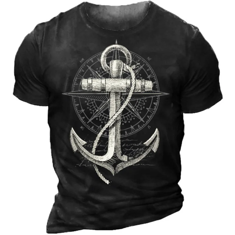 Camiseta con estampado 3D de ancla náutica para hombre y mujer, camisetas informales Vintage de manga corta, ropa de calle con cuello redondo que combina con todo, Unisex