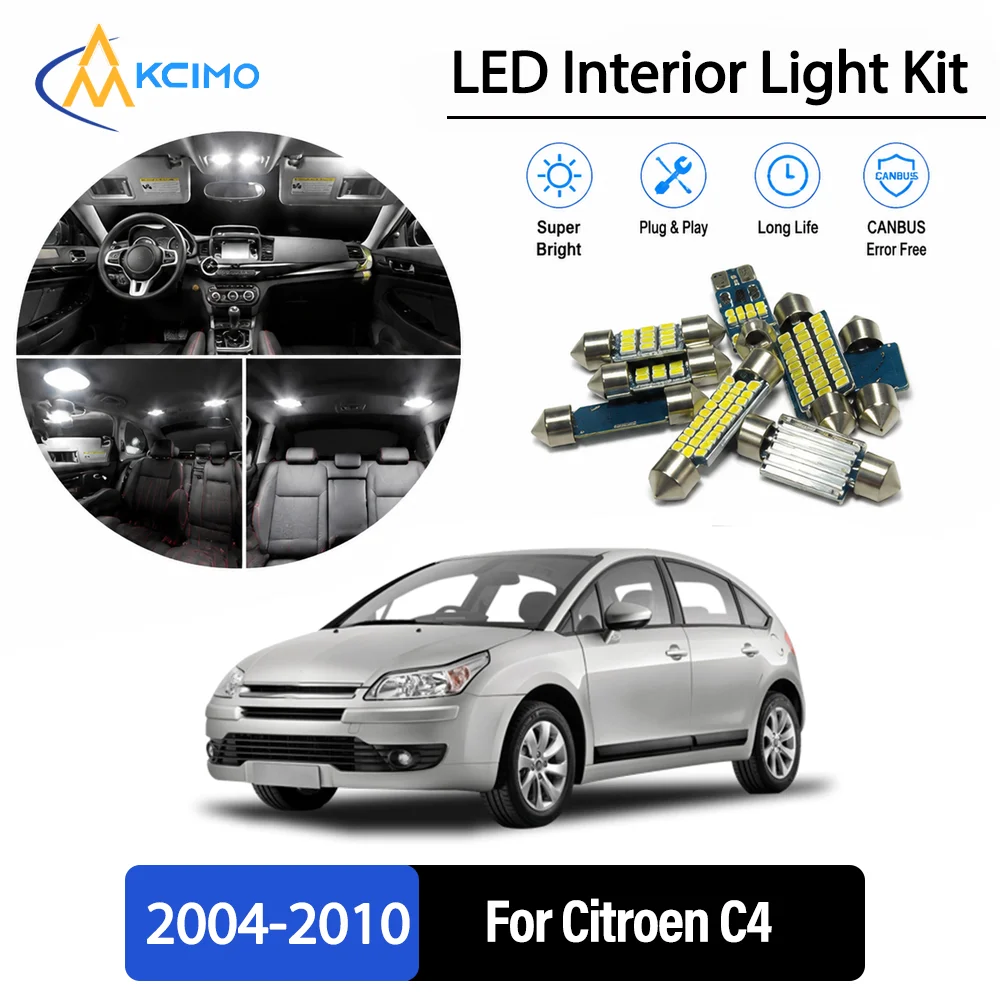 For Citroen C4 2004-2010 2005 2006 Premium No-Wire Continuous Glow Auto Interior LED Bulb Remodel Set Cabin Refit Lamps