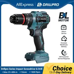 Drillpro Brushless Electric Impact Drill 10mm Chuck 23-48 N.m Torque Cordless Screwdriver Driver Power Tool for Makita Battery