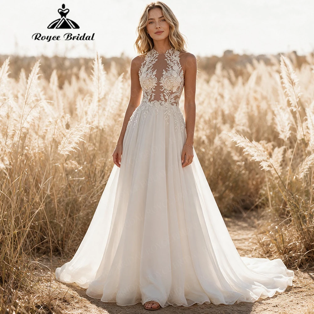 Roycebridal Lace Boho A Line Wedding Dresses 2027 Appliques Backless Sexy Beach Bridal Gown Customized Vestido De Novia