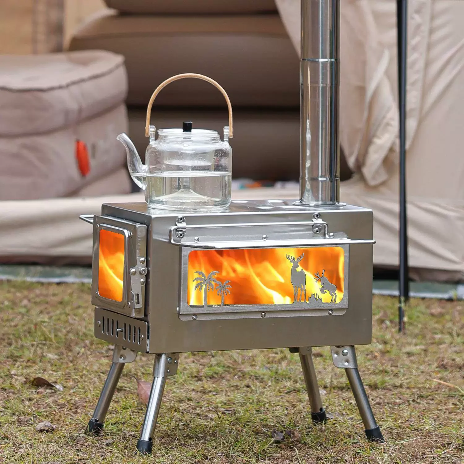 

Portable Folding Firewood Stove Stainless Steel Stove Camping Tent Heating